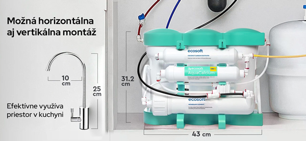 Umiestnenie a rozmery reverznej osmózy Ecosoft PURE AquaCalcium MINT
